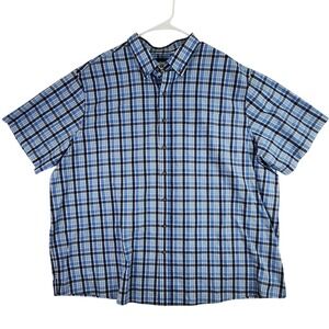 HB‎ Harbor Bay Plaid Button Down Short Sleeve Shirt Blue Black White  Mens 2XL